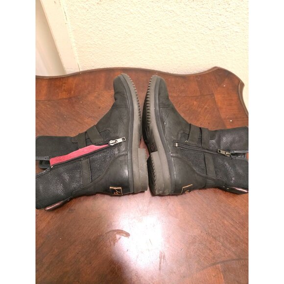 UGG Women's Black Leather & Suede Mid-Calf Boots Size 7 Side Zippers & Buckle Ac - Picture 7 of 13